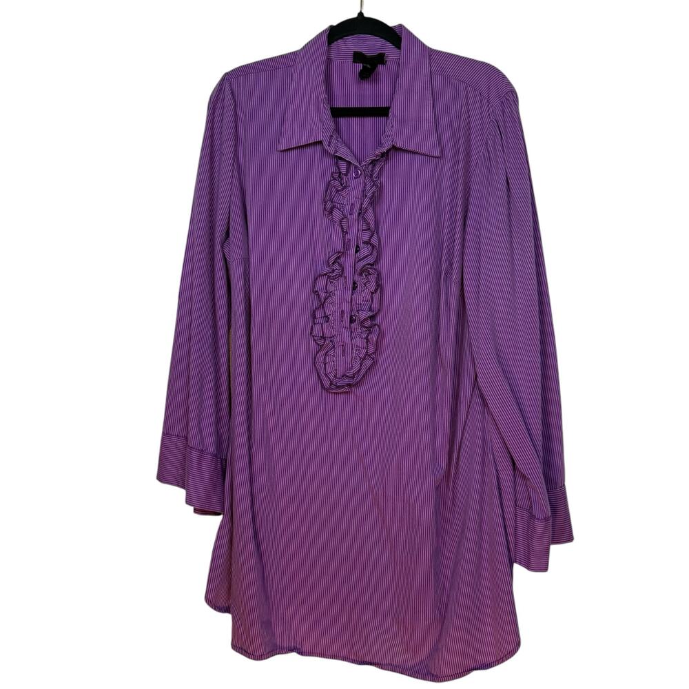 Lane Bryant purple and white stripe tuxedo ruffle tunic - Size 18/20
